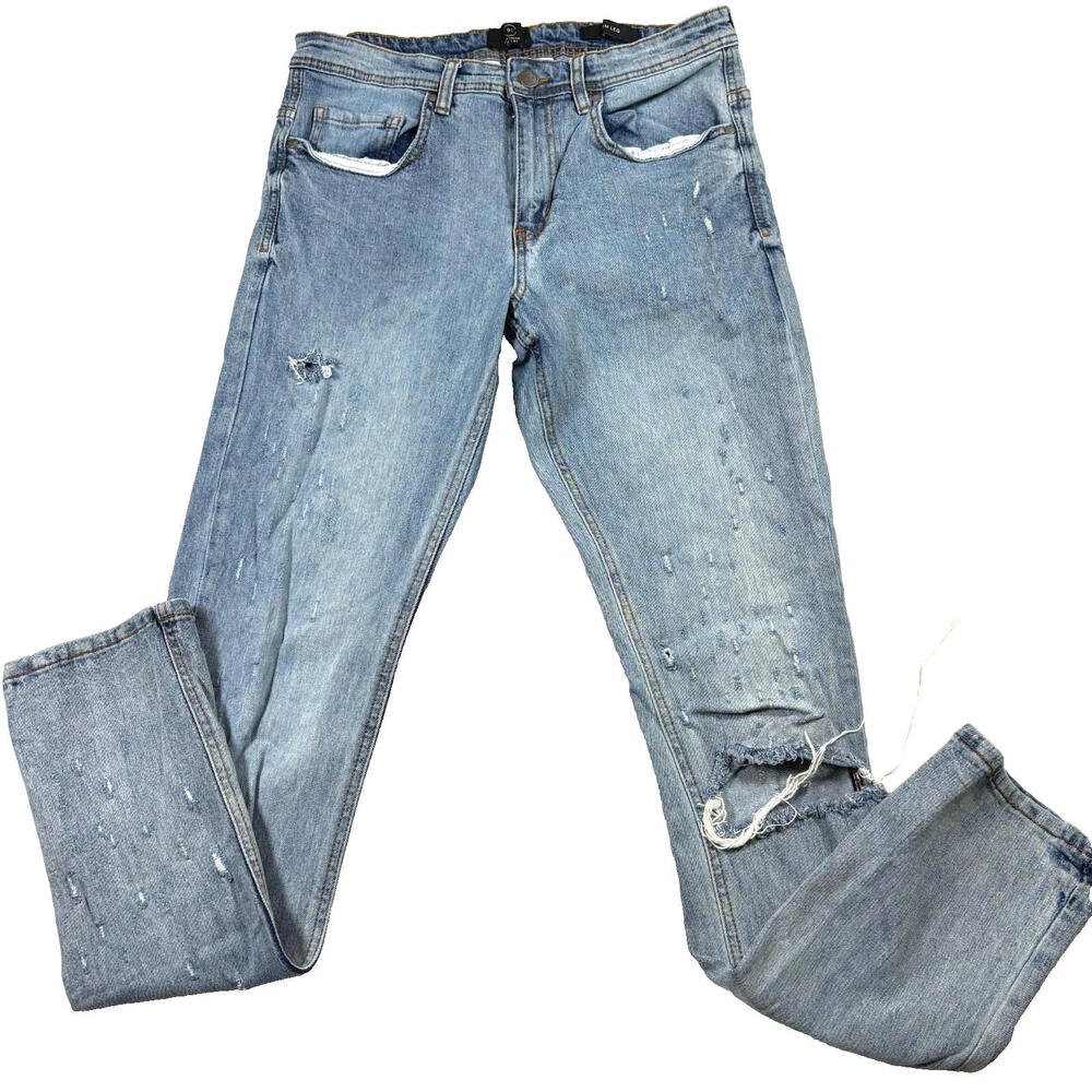 Cotton On Jeans Mens 32x31 Slim Leg Light Wash Distressed Denim Grunge Y2K